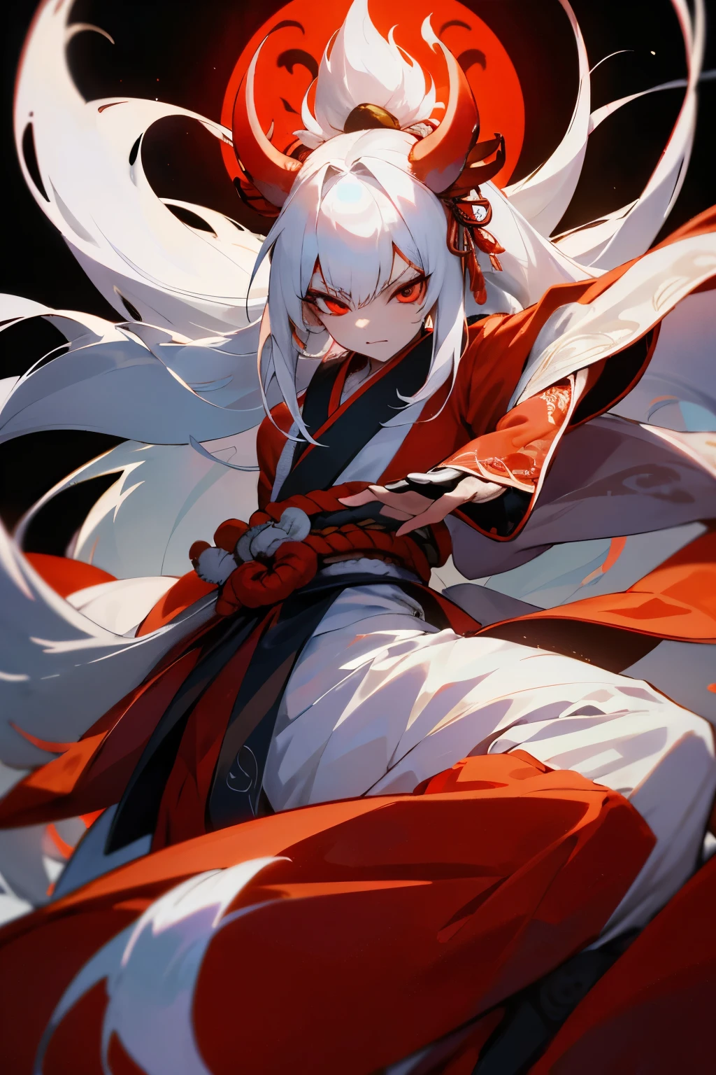 Devil Kazumi, the menacing figure inspired by the traditional Japanese kijo character, boasts an intricate design deeply rooted in kabuki theatre elements. Her overall look is a striking inversion of her human persona, Kazumi Mishima. Her color scheme is dominated by hues contrasting those of her human version.

Sporting long, flowing white hair with hime cut bangs, Kazumi's locks cascade down her back, framing her fierce expression. Her complexion takes on a grayish-white pallor, setting her apart from her human form. Red eyes brilliantly pierce through the darkness, emanating an aura of malevolence.

Add