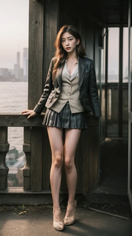 Film Style、8k、Ultra HD resolution、Inspired by the 007 movie、Storytelling、Ultra HD resolution、((best quality, Highest image quality, high resolution, Practical, original photo, 8k)), ((perfect composition、Golden Ratio))、(Full body female love),A beautiful lady sitting on the railing, Inspired by Yang Mi,seaside,Perfect body,(((Wearing a women's suit jacket、Intricate short skirts:1.2))),Detailed knitted fabric,belly button,Sexy long legs,Spread your legs,Water splashing on thighs,Sexy high heels,space art,Slim abdominal muscles,,Beautiful face,Very detailed的脸部细节,smart eyes,
Film Art Theme, High Detail, Very detailed,Practical, Photo quality, high quality, (photoPractical:1.4), Storytelling的情景,Perfect work of art,real background,At sunset,The endless sea in the background,Spread your legs