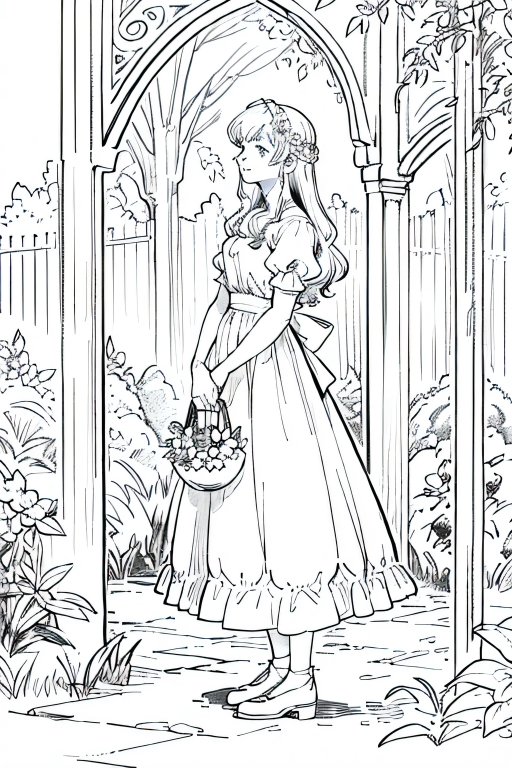 Garden coloring page garden coloring pages, in the style of light beige and silver, romantic landscape, Bloomsbury group, dotted, perceptive, enchanting,