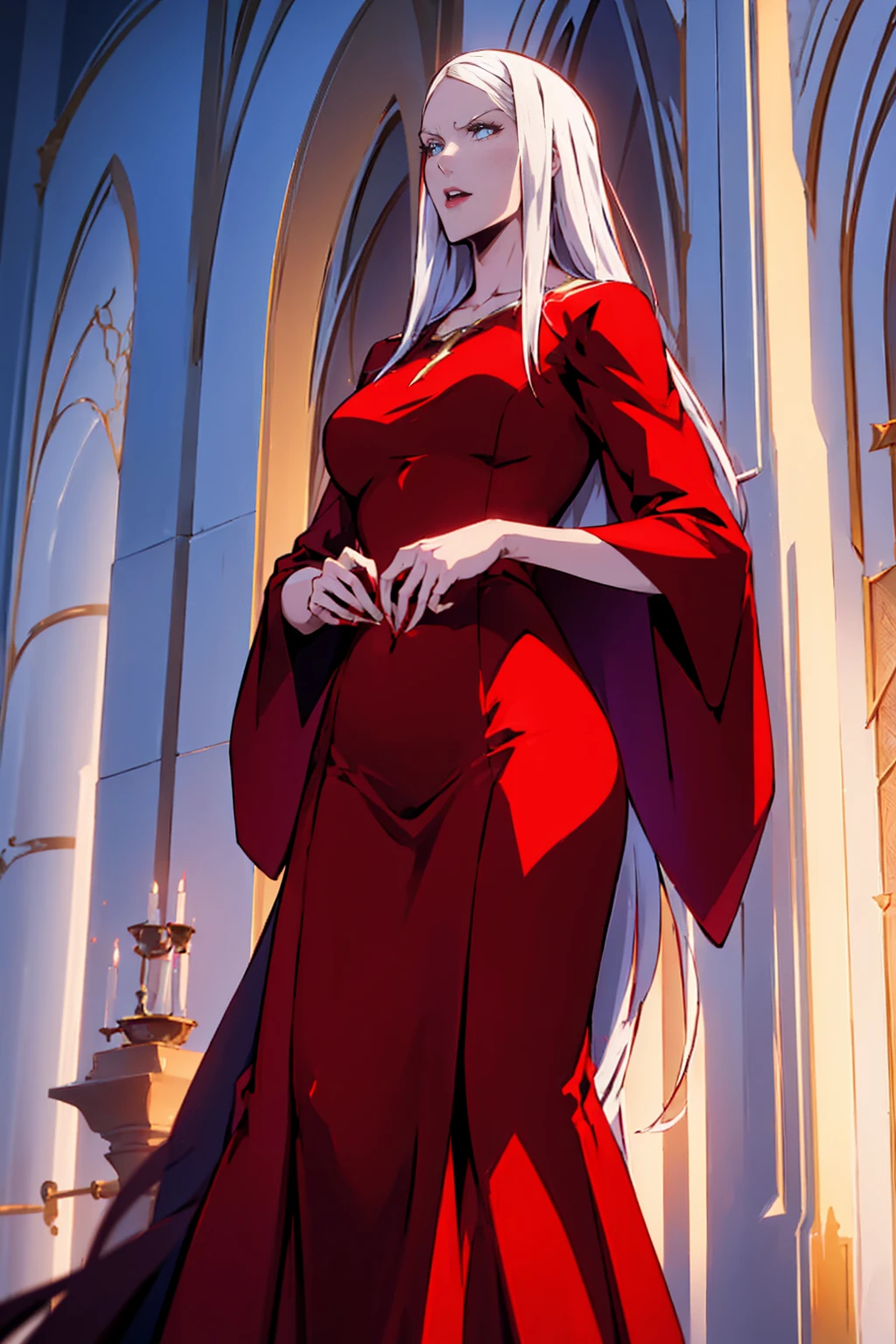 (Absurd, high quality, ultra -compared, careful with the hand) Carmilla,outside, high quality,4k, red long dress, upper body, looking at view