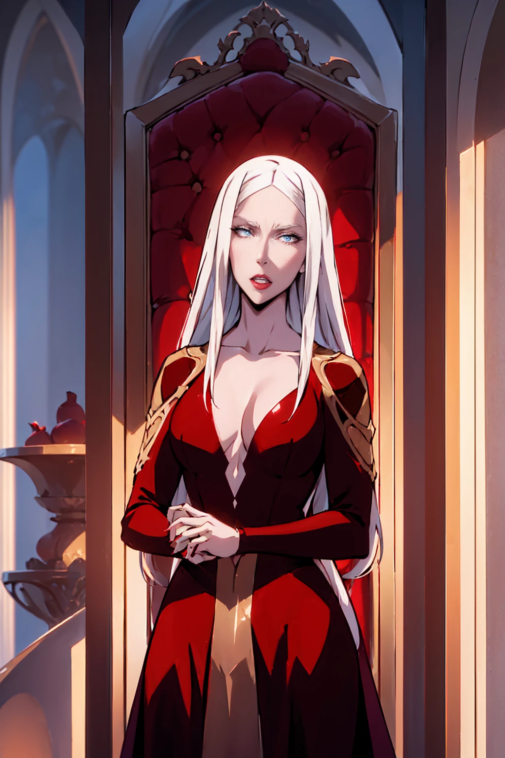 (Absurd, high quality, ultra -compared, careful with the hand) Carmilla,outside, high quality,4k, red long dress, upper body, looking at view