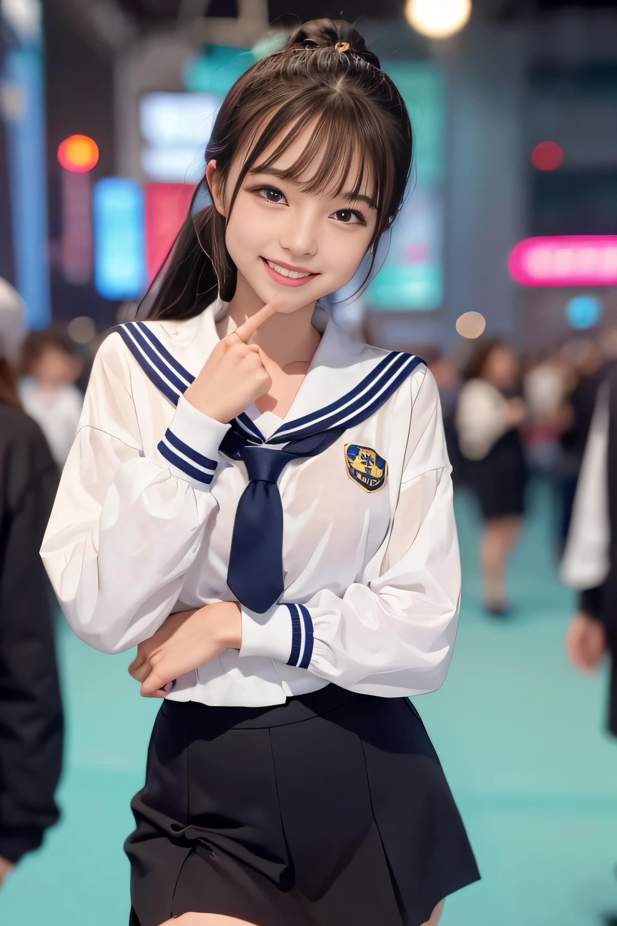 Sailor suit、Embarrassing、One beautiful woman、Detailed face、Beautiful Hands、Thin legs、(Flying debris, highest quality:1.2), 8k, Official Art, chest、cute、I can see your pants、(((8 Life-size)))、(((ＢCup chest)))、(((I&#39;Meter thin)))、(((Small chest)))、(((Face close-up)))、((((Eyes clear in every detail)))、Pulling on skirt、 Whole Body Ezbian、Sailor suitの美しさ、Cool look、 (masterpiece) (highest quality) (Get used to it) (8k) (Cinema Lighting) (Sharp focus) (complicated)Black Hair、************、、Laughter、Incredibly stupid, (beautiful girl, cute face, Turn back, Gold decoration in hair、naked、, space , Looking at the audience, Film Grain, chromatic aberration, Tits sharp focus, Face Light, Dynamic Lighting, Cinema Lighting, Get used to itな目と顔, (cute tie、1:1.2)、(((The The best smile)))、(((The best smile)))、(((Overflowing smiles)))、(((A big smile)))、