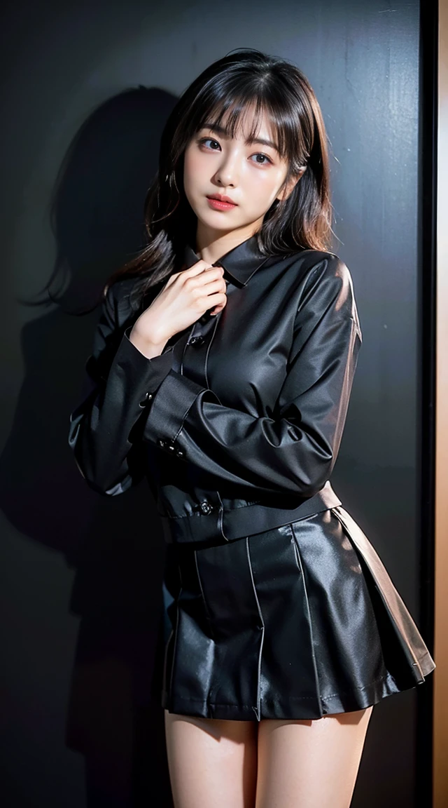 ((masterpiece)), best quality, extremely detailed face, ultra high res, (photorealistic:1.4), Amazing, finely detail, huge filesize, correct exposure, 1 girl, Athletic Body, 162cm height, (intricate details), SOLO, looking at the viewer, perfect lighting, realistic, lips, blush, shiny skin, fair skin, extremely detailed face, beautiful detailed eyes, (detail skin:1.2), depth of view, ,((school uniform, overcoat,leather shoes,)), full body, standing,