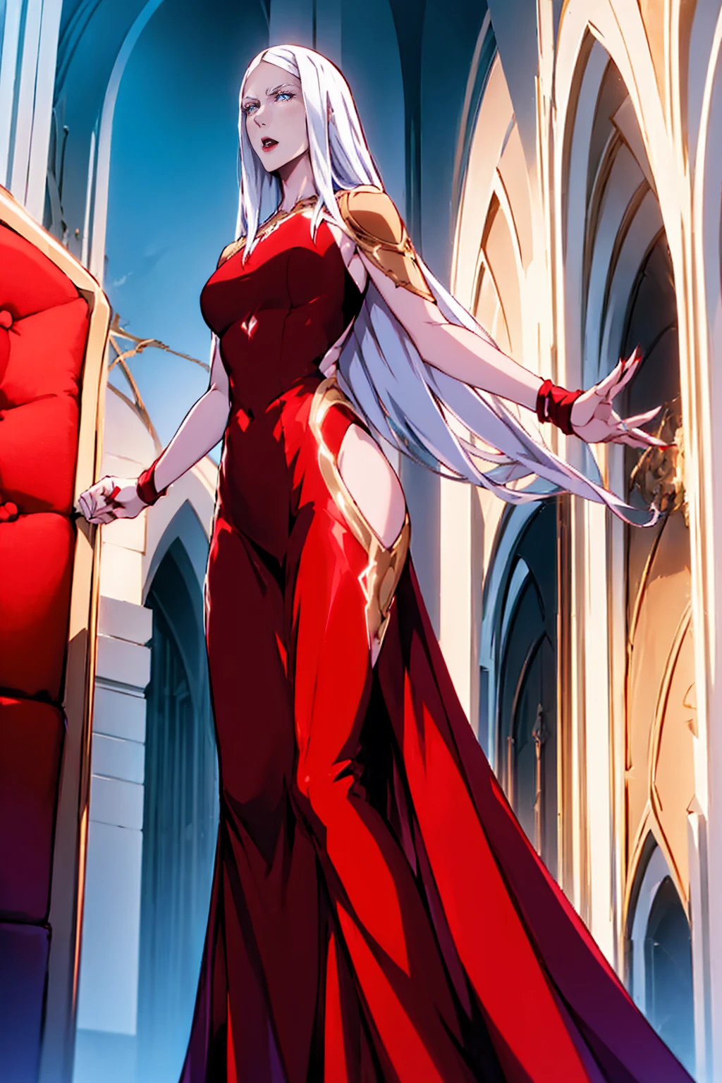 (Absurd, high quality, ultra -compared, careful with the hand) Carmilla,outside, high quality,4k, red long dress, upper body, looking at view, portrait