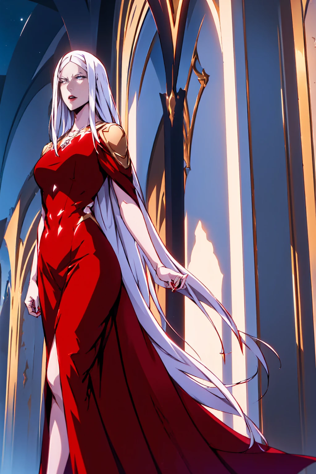 (Absurd, high quality, ultra -compared, careful with the hand) Carmilla,outside, high quality,4k, red long dress, upper body, looking at view, portrait