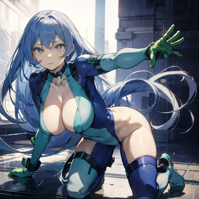Nejirehadu, Nejire Wave, blue eyes, Blue Hair, Long Hair,
壊す blue Bodysuits, Bodysuits, Drill Hair, gloves, green Bodysuits, multicolored Bodysuits, Colorful clothes, yellow gloves,
((壊す full body)),
Break the white background，From below破る，look down，lower your gaze，
Breaking Dynamic Shots，Kung Fu Pose，highest quality, High resolution, unity 8k wallpaper, (shape:0.8), (美しくてFine grain:1.6), Highly detailed face, Perfect Sentence, Detailed CG, (Perfect hands, Perfect Anatomy),Thick thighs,Beautiful Eyes, Beautiful background, beautiful and detailed body,Fine grain,classroom,Table Sex,Groin friction,Masturbation,A puddle of pussy juice,From below,Moaning,Open your mouth,arm_support,(Leaning forward:1.5),