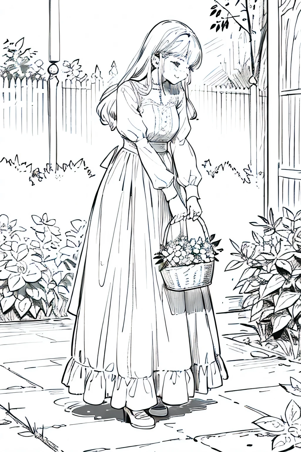 coloring page coloring pages, in the style of light beige and silver, gardening, outdoor, happy, line art. romantic