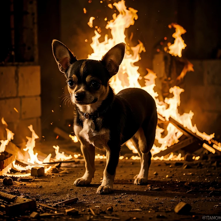 Un Chihuahua escupiendo fuego