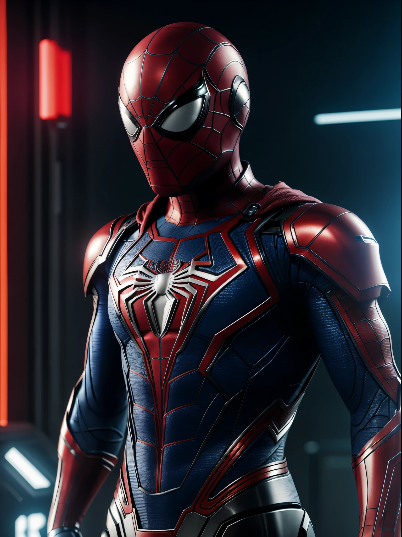 Spiderman Robot, Robotic style, humanoid robot, Male robot, there is a Superman in a helmet and a helmet on, concept art, cinematic 4k octane render, octane render sci - fi, octane render cinematic, cinematic render unreal engine, 4 k cinematic octane render, cinematic unreal 5, cinematic render, cgsociety uhd 4k highly detailed, cyberpunk art ultrarealistic 8k, detailed cinematic render, cinematic 3d render, 8k octane render