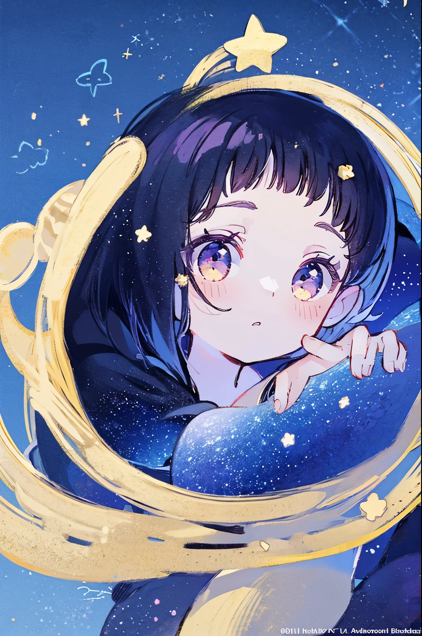 complex background, wishing star background, a woman wearing an ethereal mystical pink translucent dress that reflects the stars, perfume promo art, mystic, complex drawing, highly detailed, Covergirl brand, promo art, artistic rendition, ethereal, starry night, midjourney style, beautiful face, golden ratio, perfection, intricate details