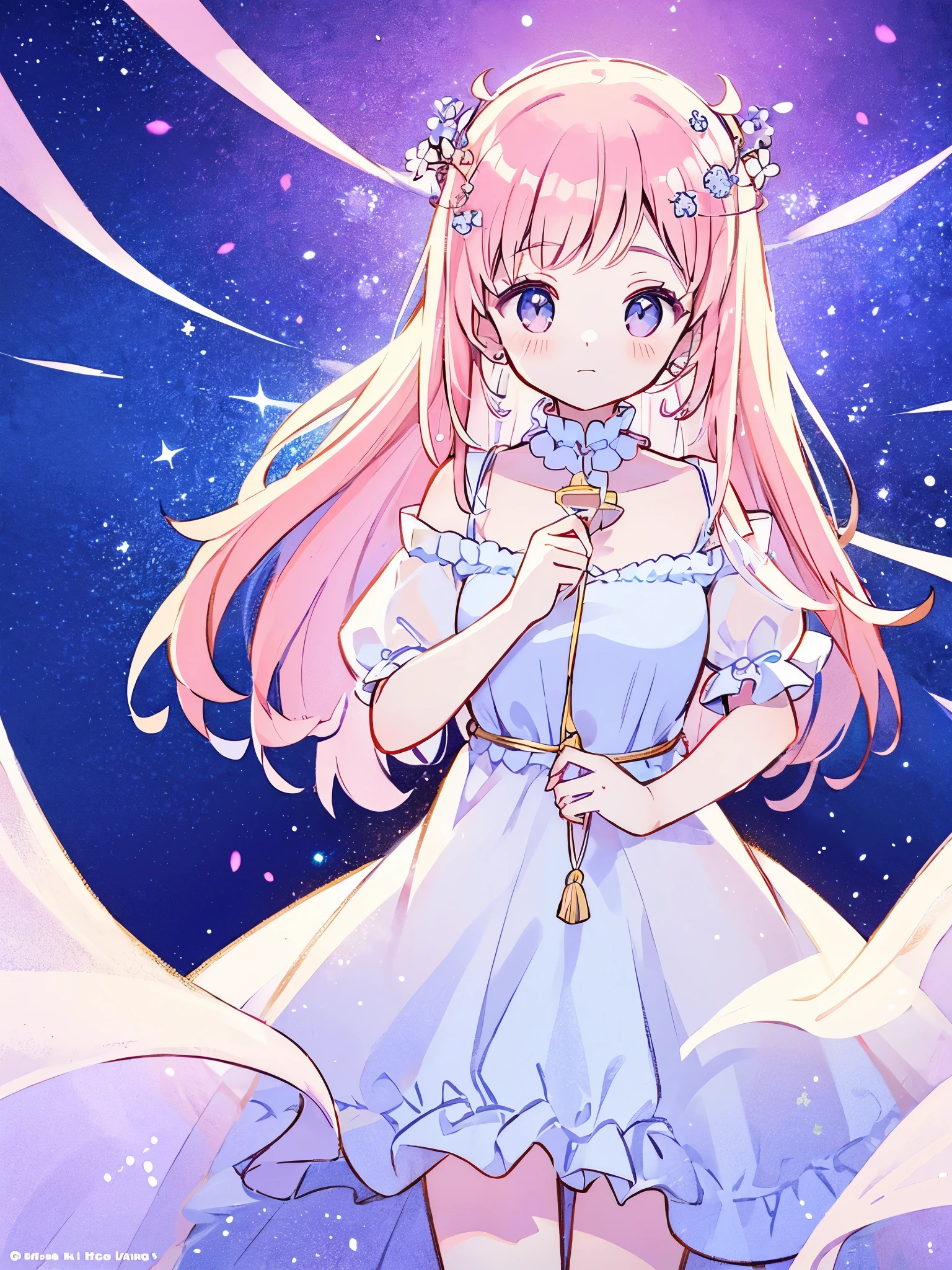 complex background, wishing star background, a woman wearing an ethereal mystical pink translucent dress that reflects the stars, perfume promo art, mystic, complex drawing, highly detailed, Covergirl brand, promo art, artistic rendition, ethereal, starry night, midjourney style