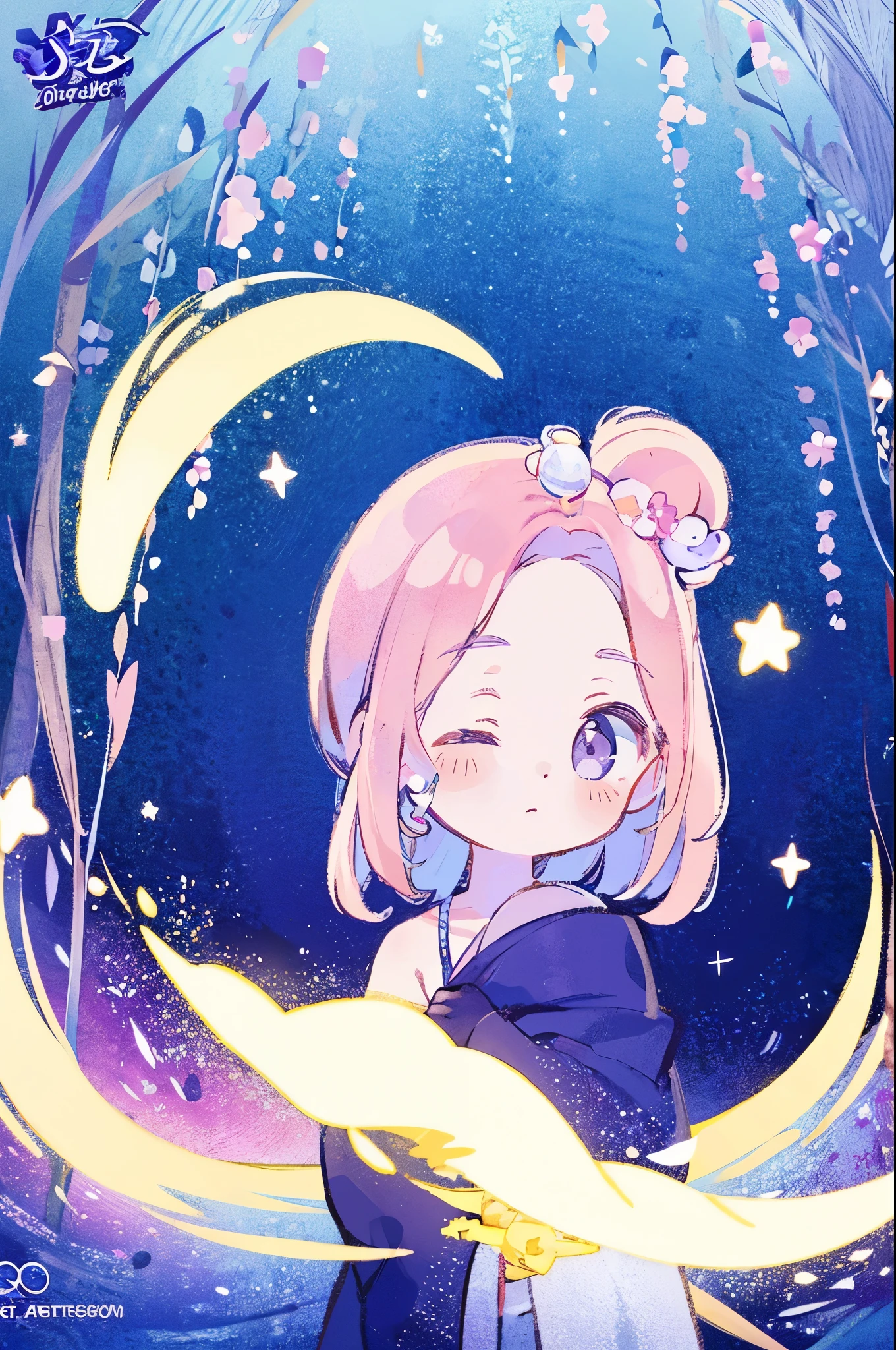 complex background, wishing star background, a woman wearing an ethereal mystical pink translucent dress that reflects the stars, perfume promo art, mystic, complex drawing, highly detailed, Covergirl brand, promo art, artistic rendition, ethereal, starry night, midjourney style, beautiful face