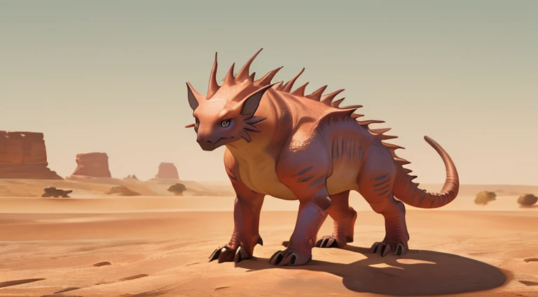 semi-realistic anime creature with a desert background