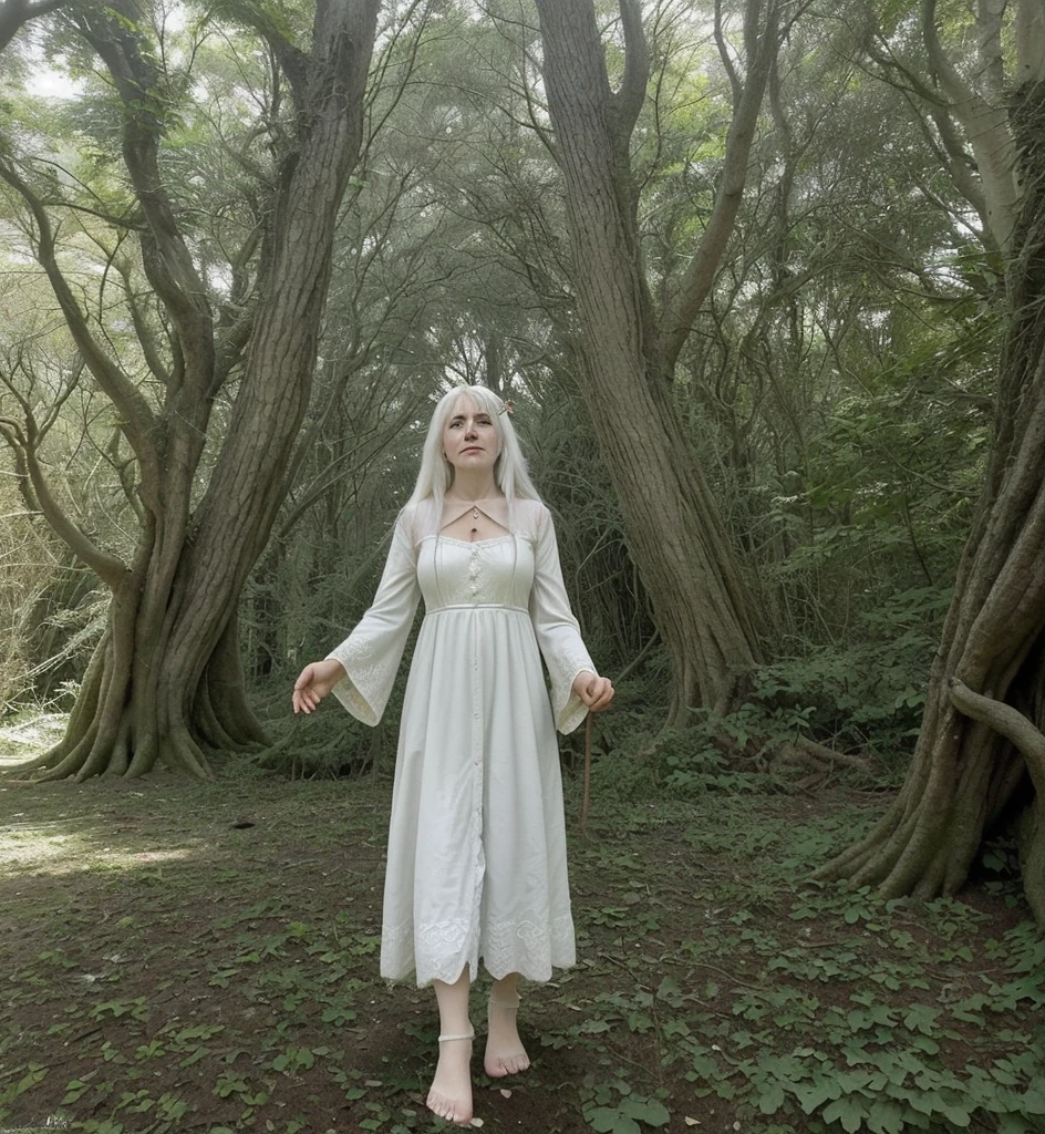 In the presence of the white-haired witch, a floresta escura ganha uma nova vida, uma aura de encantamento e segredos antigos.