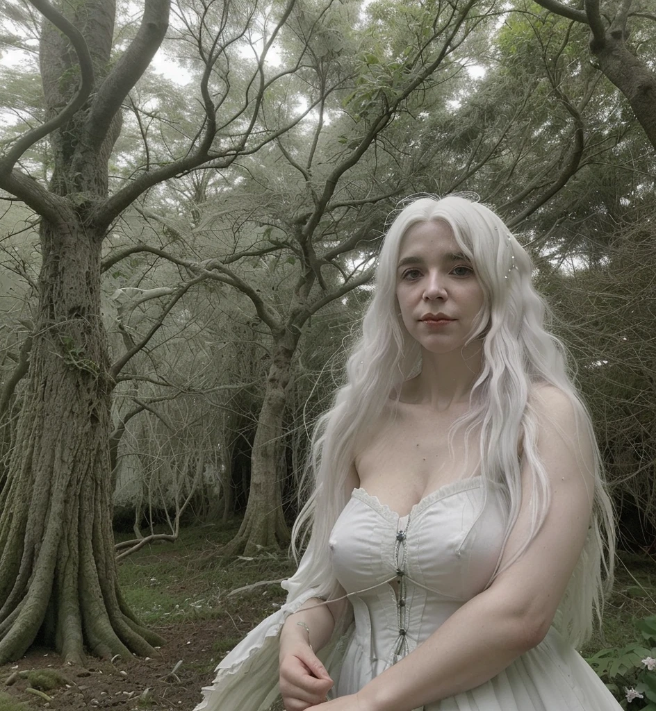 In the presence of the white-haired witch, a floresta escura ganha uma nova vida, uma aura de encantamento e segredos antigos.