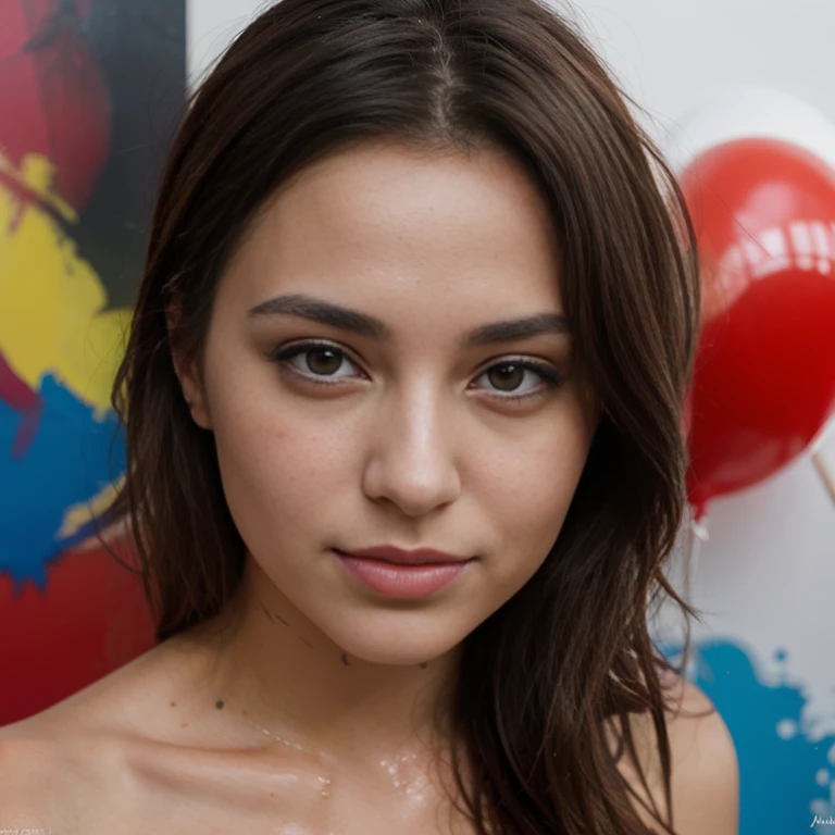 jeune femme de 25 ans, brune aux yeux bleus, ???????, splashed with paint