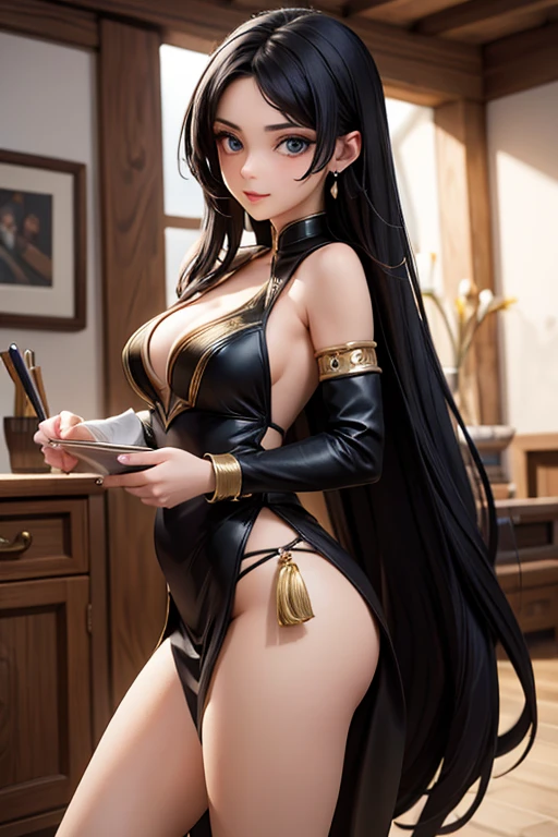 Fantasy Thief Italian girl 25 years old, very long black hair, dressed as a medieval fantasy thief