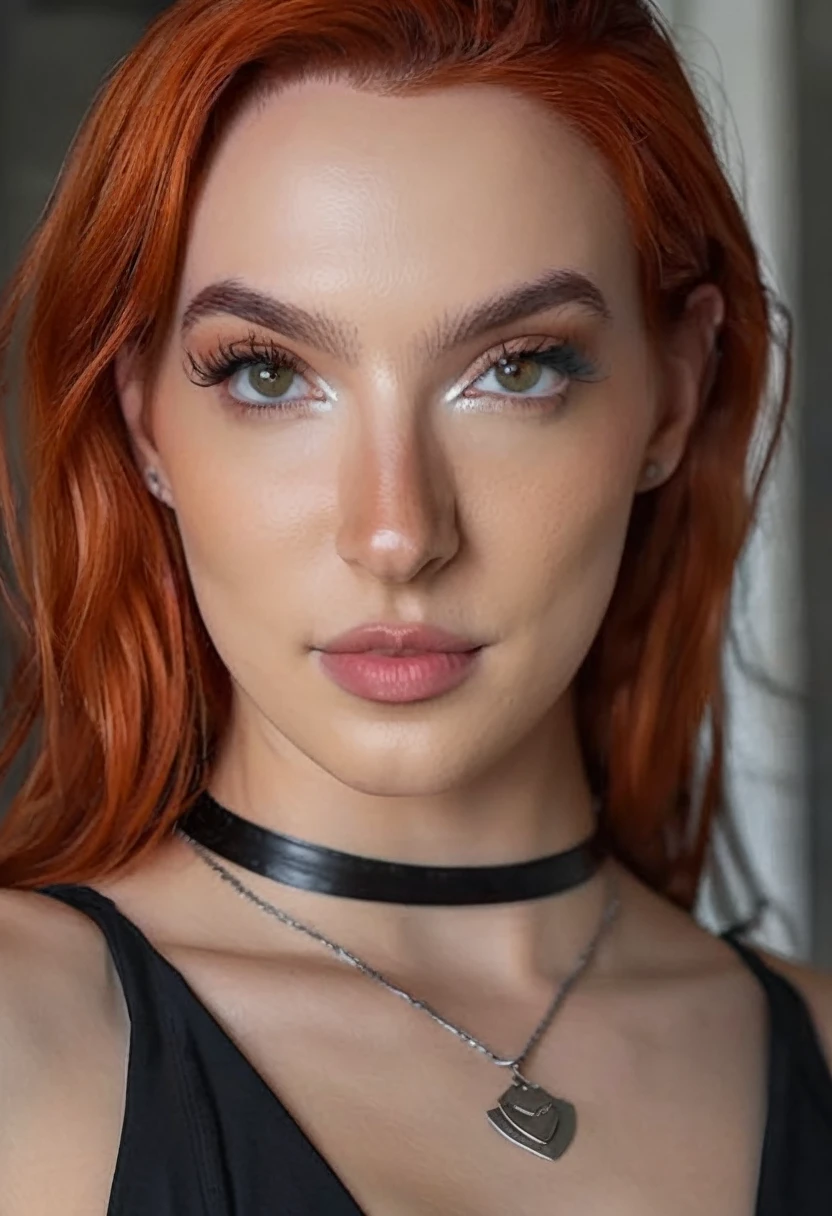 professional portrait photo of mssbrsl, looking at the camera,, with a thin leather choker around her neck and has (glossy lips), Nikon Z9, looking at the camera, realistic matte skin, (highly detailed), ((skin texture)), (sharp focus), high-res