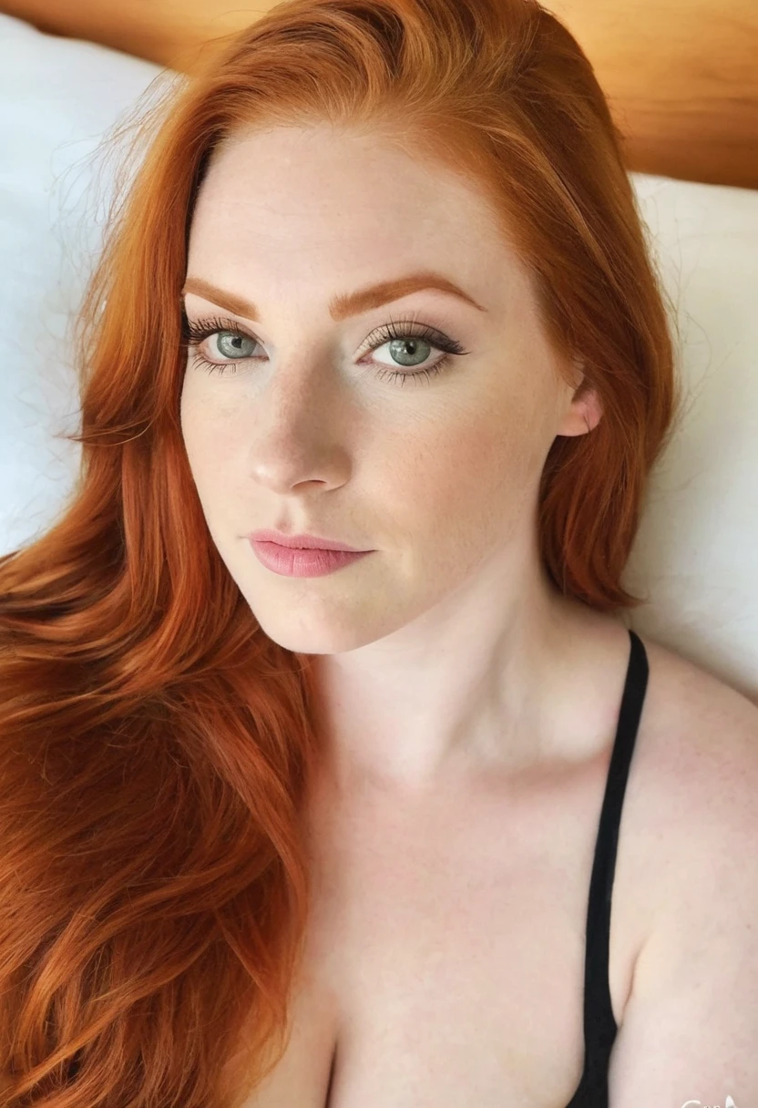 foto do instagram, Close-up headshot of the most beautiful redhead woman you know, Novo, Fission, pale skin, (sorrir:0.4), Sombras duras, melhor qualidade, work-πrhyme, ultra high resolution, (fotorealistisch:1.4), Foto RAW, 1Meninas, ((Novo)), ((peito grande)), luz fria, big booty, NSFW, posando na cama, gabar, mostrando as pernas, programa,