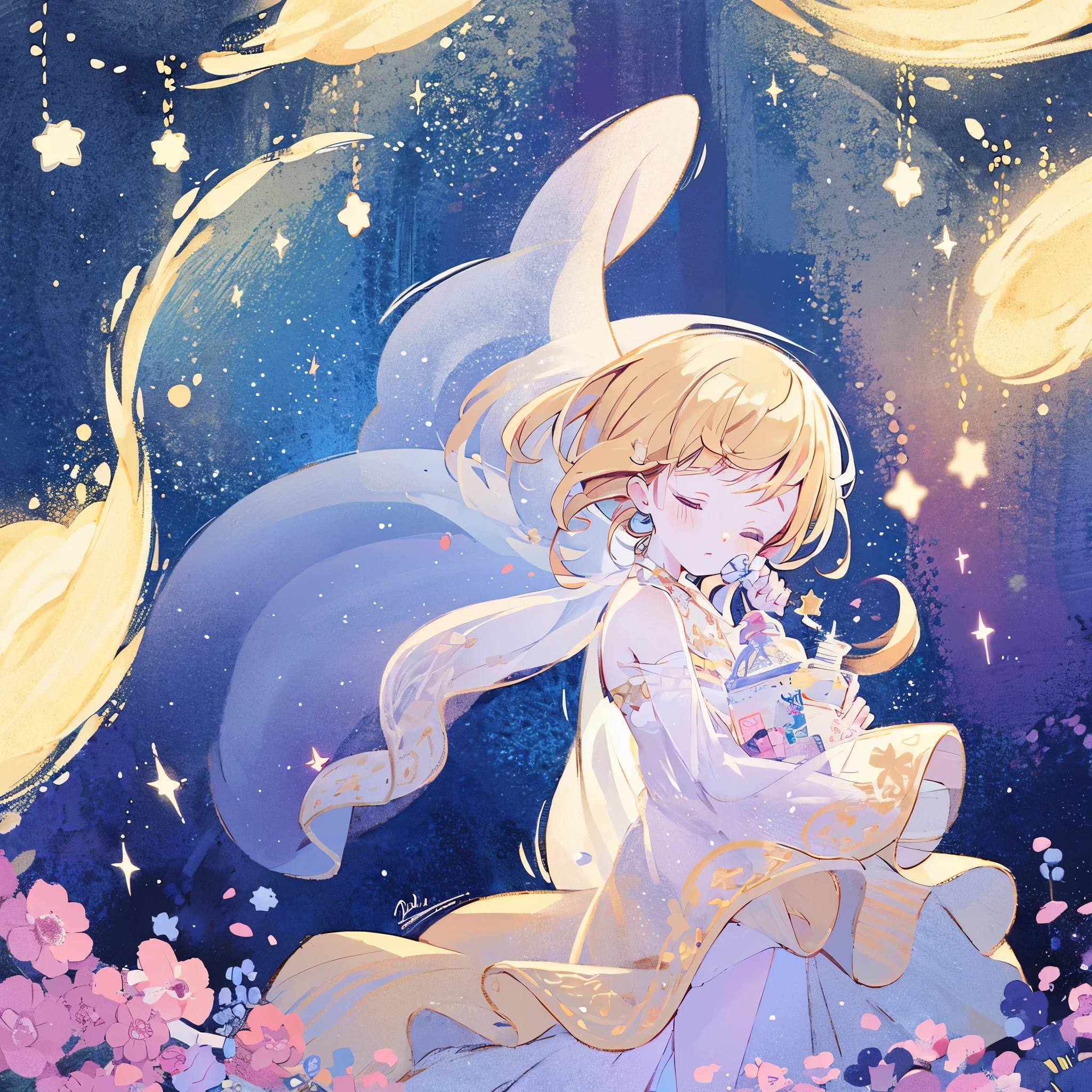 masterpiece, best quality, sharp focus, intricate details, complex background, wishing star background, a woman wearing an ethereal mystical pink translucent dress that reflects the stars, perfume promo art, mystic, complex drawing, highly detailed, Covergirl brand, promo art, artistic rendition, ethereal, starry night, midjourney style, perfection, golden ratio
