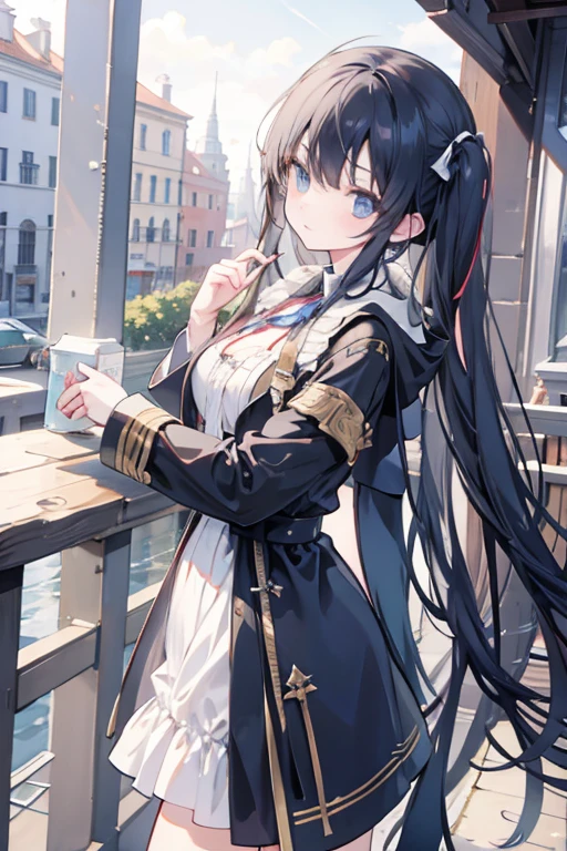 Fantasy Thief Italian girl 25 years old, very long black hair, dressed as a medieval fantasy thief