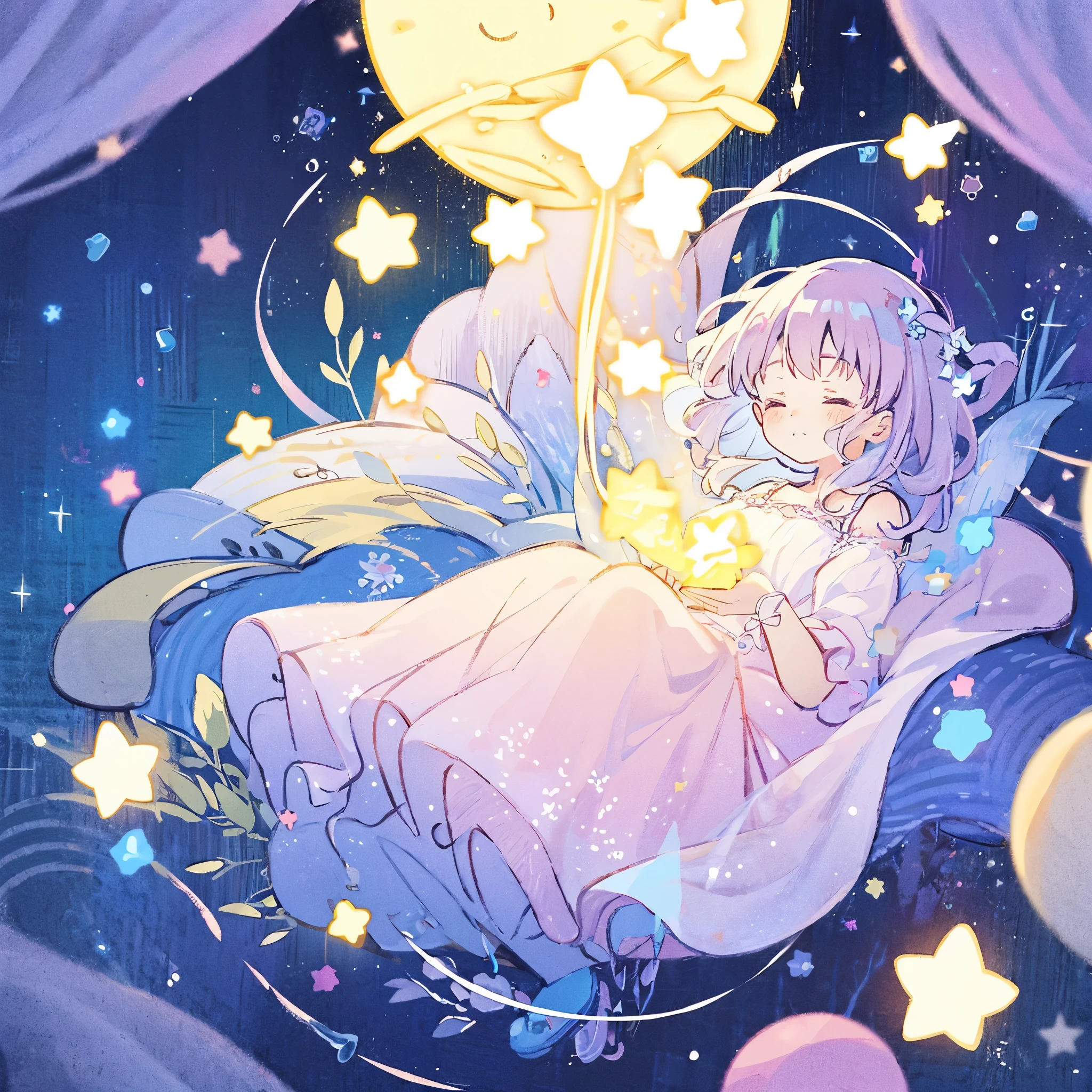 complex background, wishing star background, a woman wearing an ethereal mystical pink translucent dress that reflects the stars, perfume promo art, mystic, complex drawing, highly detailed, Covergirl brand, promo art, artistic rendition, ethereal, starry night, midjourney style