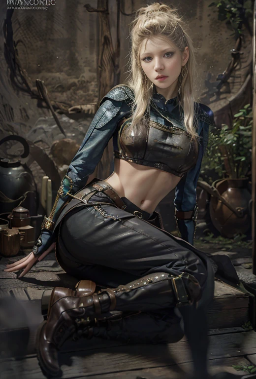 fotorrealista, ultra high resolution, (Tiro de encaje: 1.2), ((Katheryn Winnick: 1.3)\(Vikingos)\(Lagerta)), hiperdetallado, (musculosa), (very defined toned physique), hermoso, femenino, cuerpo detallado, (cara detallada: 1.1), (iris delineado), (lentes hidrocor), (ojos perfectos), 4k, hermoso, (obra maestra: 1.2), (mejor calidad: 1.2), (una mujer hermosa), caderas anchas, muslos gruesos, small tits: 1.2 and small breasts: 1.2, ombligo que muestra, tacones altos, crop top de cuero y mini falda. Lleva una minifalda preciosa, ((Botas)), gargantilla, guarra, pose seductora, pechos alegres, grueso, (solo)