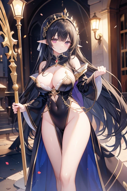 Fantasy sorceress Italian girl 25 years old, very long black hair, dressed as a medieval fantasy sorceress