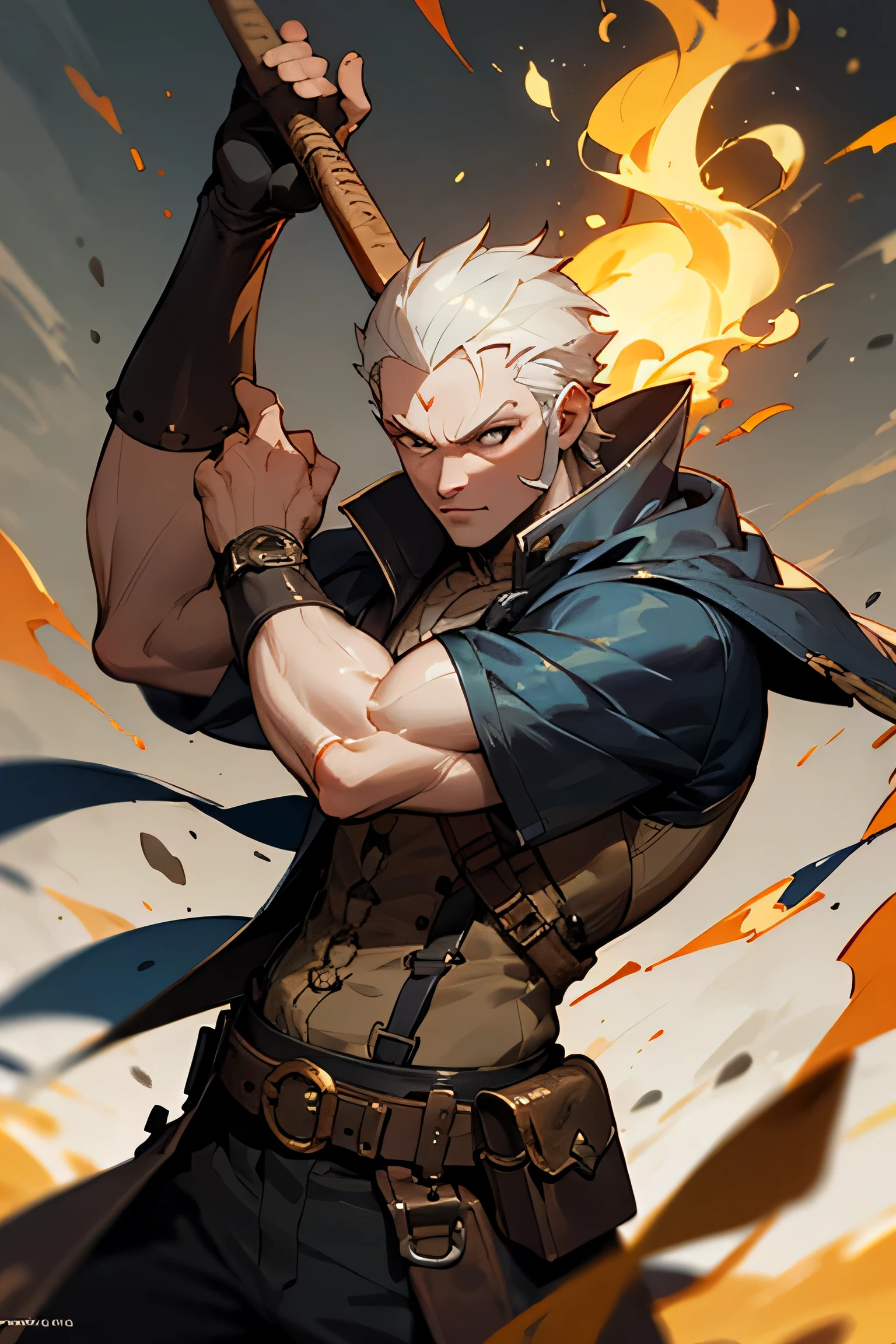 ((Melhor qualidade)), Steampunk,homem, dobrador de fogo, elfo, rpg, Fire Nation, muscles, strength, fogo.