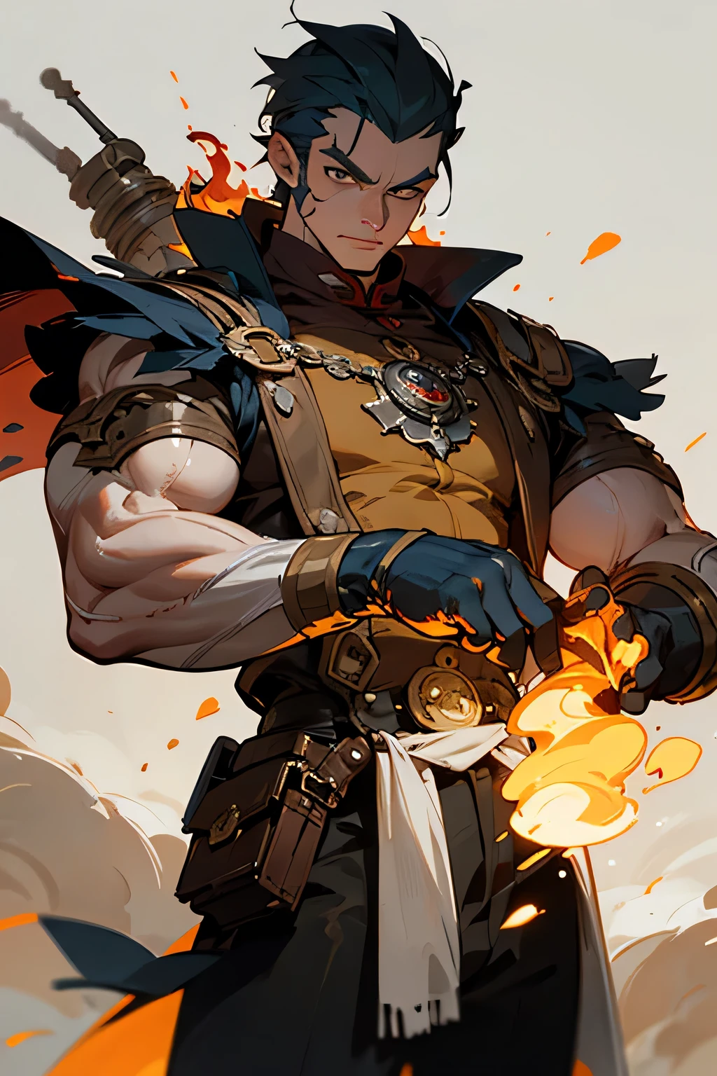 ((Melhor qualidade)), Steampunk,homem, dobrador de fogo, elfo, rpg, Fire Nation, muscles, strength, fogo.