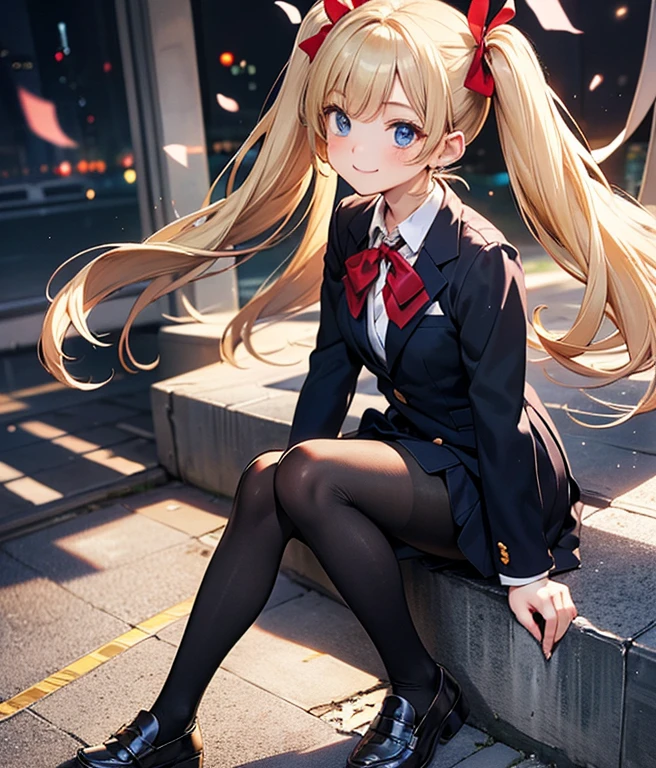 an anime girl wearing a short skirt and sitting on a floor all dressed up,1girl,pantyhose,solo,panties under pantyhose,underwear,panties,long hair,blonde hair,red eyes,,skirt,_breasts,shoes,Ichigo Hoshimiya (Aikatsu!)