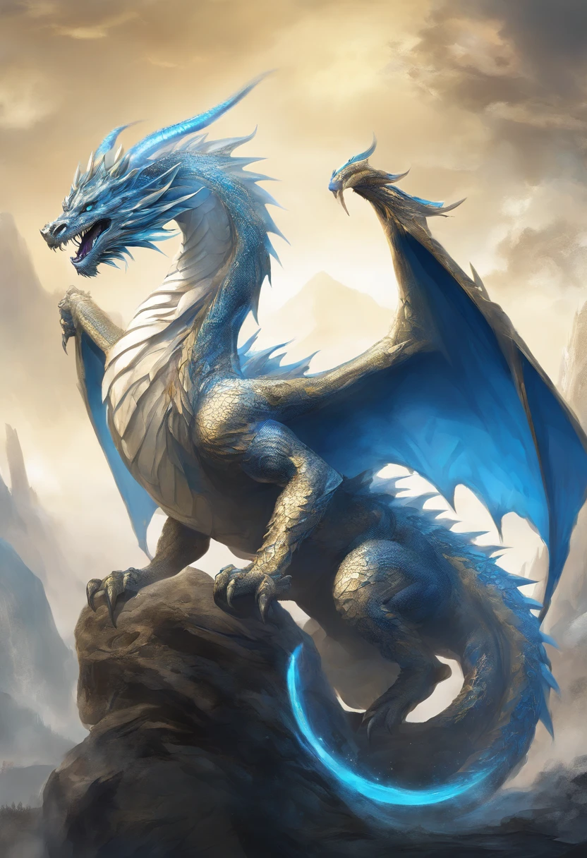 mythology,Dragon , white and blue color with gold