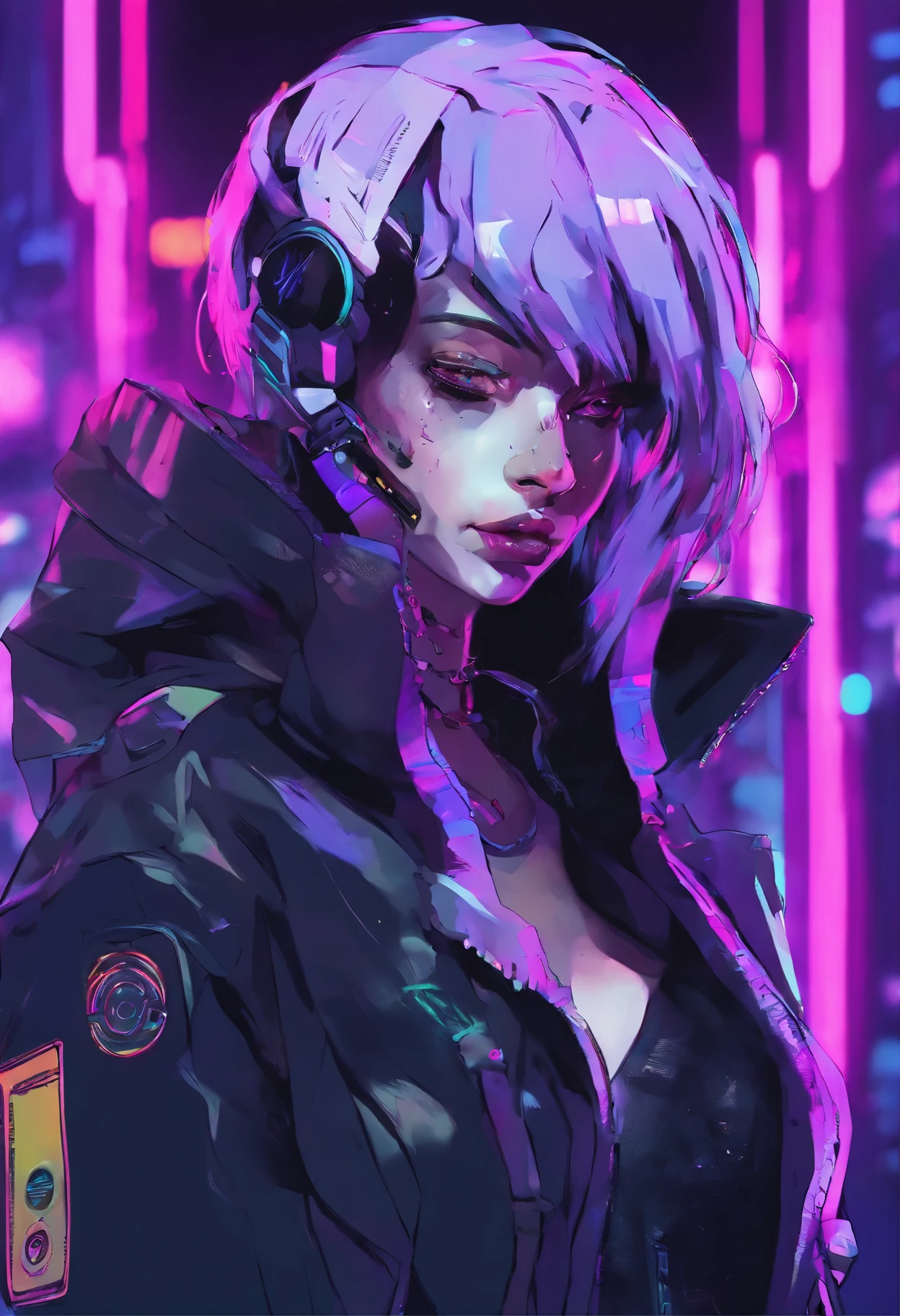 anime girl with purple hair smoking a cigarette in a dark room, cyberpunk art style, digital cyberpunk anime art, anime cyberpunk art, cyberpunk anime art, cyberpunk horror style, cyberpunk character art, dark cyberpunk illustration, female cyberpunk