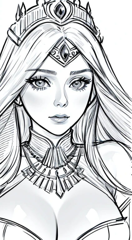 masterpiece, Elizabeth Olsen as Dejah Thoris，female general , alone, Bust Close-up, (White background:1), monochrome, draw line, ((sketch)), white hair detailed, NSFW 