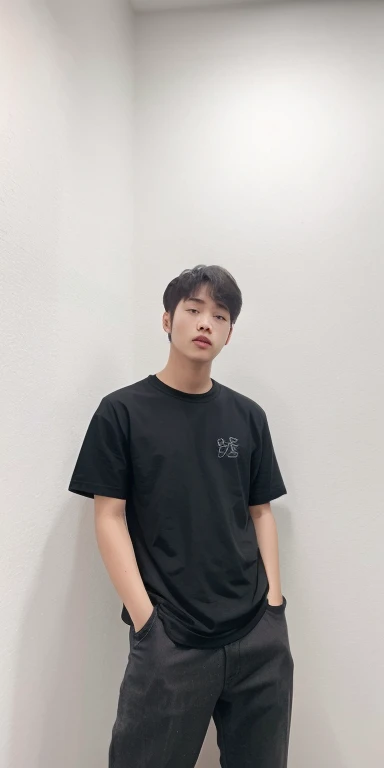 realistic, detailed, HD quality, iphone lens, handsome boys, black shirt, white skin, korean hairstyle, sexy body