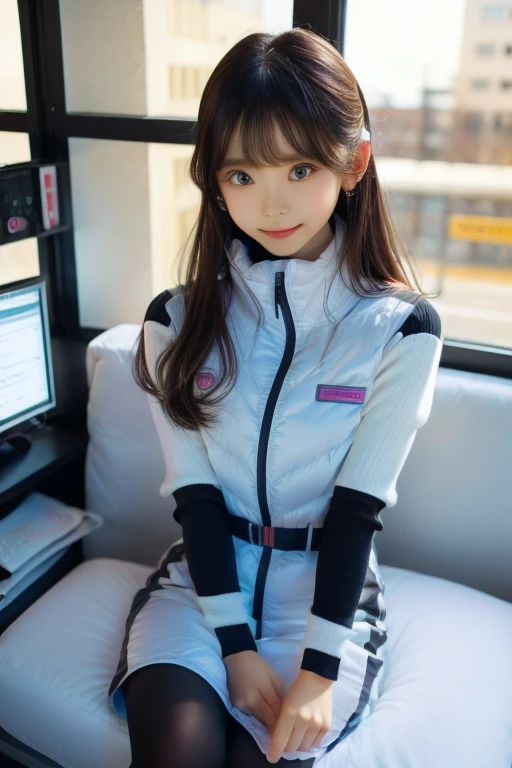 ((SFW: 1.4)), ((Detailed face, Professional photography)), ((, zettai ryouiki, 1 girl)), Ultra-high resolution, (Realistic: 1.4), RAW Photos, highest quality, (PhotoRealistic Stick), concentrated, Soft Light, ((30 years old)), ((Japanese)), (( (Young Face))), (surface), (Depth of written boundary), masterpiece, (Realistic), woman, ,astrovest,headphone:1.5,bangs, ((1 girl)),inside spacestation,zero gravity,smile