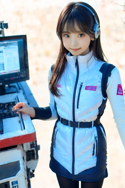 ((SFW: 1.4)), ((Detailed face, Professional photography)), ((NSFW, zettai ryouiki, 1 girl)), Ultra-high resolution, (Realistic: 1.4), RAW Photos, highest quality, (PhotoRealistic Stick), concentrated, Soft Light, ((30 years old)), ((Japanese)), (( (Young Face))), (surface), (Depth of written boundary), masterpiece, (Realistic), woman, ,astrovest,headphone:1.5,bangs, ((1 girl)),inside spacestation,zero gravity,smile