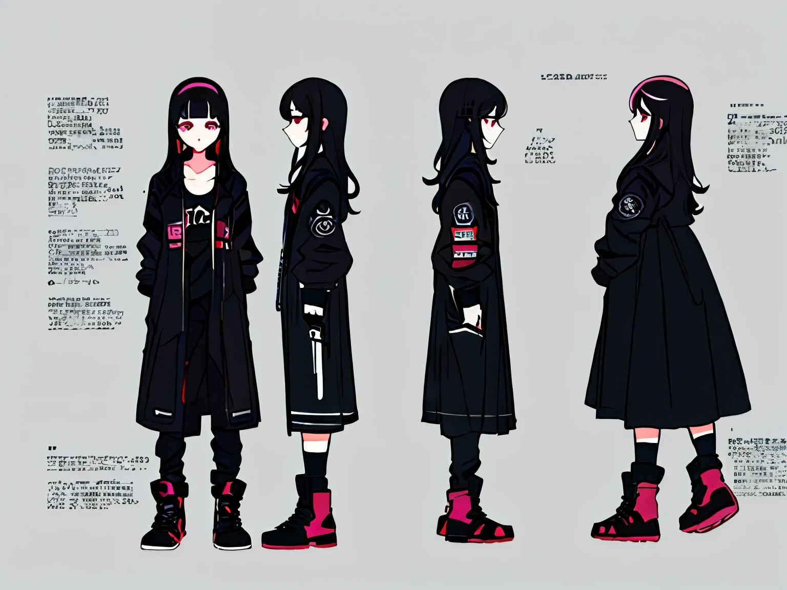 ((full body photo: 1.5)), a drawing of a girl with Long black hair in side buzz cut and pink eyes, ((long hair)), ((buzz cut on the sides)), ((buzz cut on the sides)), ((long hair)), ((black hair)), ((pink eyes)),  anime goth girl, dressed in punk clothing, wearing a punk outfit, mechanic punk outfit, anime full body illustration, all black cyberpunk clothes, wearing cyberpunk streetwear, junko enoshima from danganronpa, overlord billie eilish, cyberpunk outfit, punk outfit, Perfect anatomy, perfect hands, super detailed,