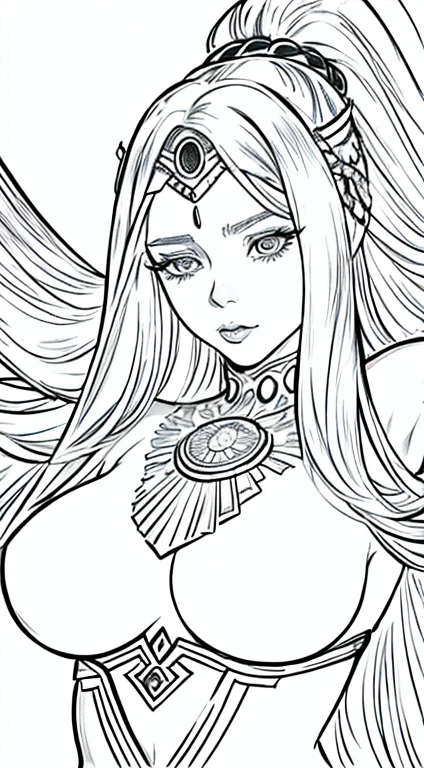 masterpiece, Elizabeth Olsen as Dejah Thoris,female general, alone, Bust Close-up, (White background:1), monochrome, draw line, (illustration), white hair detailed, (NSFW:1), big breasts