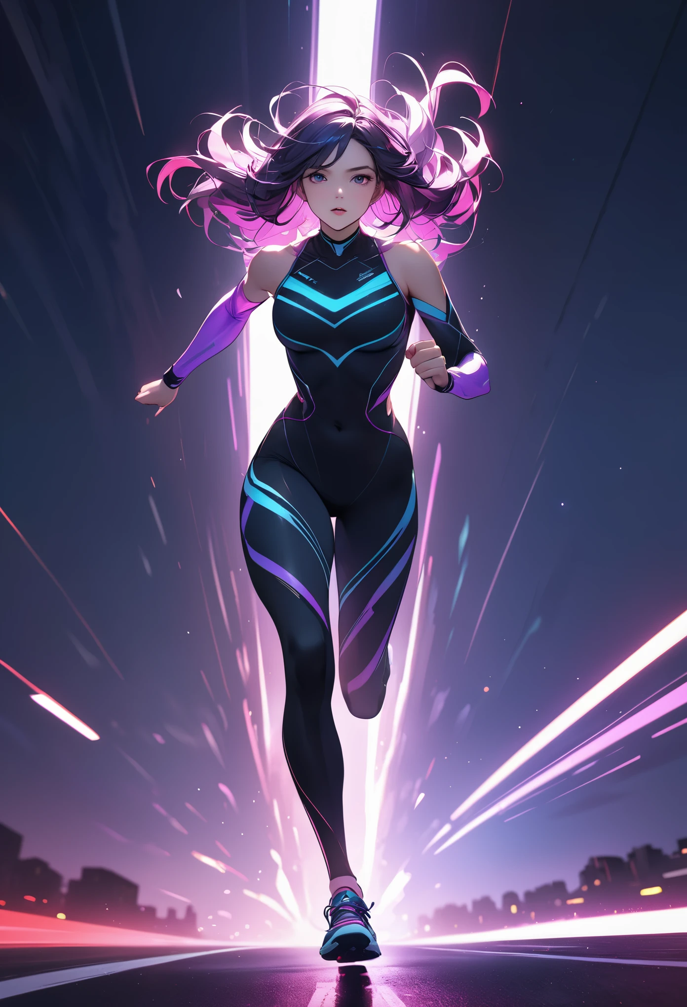 highest quality,masterpiece,High resolution,vivit,Running at night,bold composition