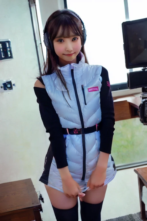 ((SFW: 1.4)), ((Detailed face, Professional photography)), ((NSFW, zettai ryouiki, 1 girl)), Ultra-high resolution, (Realistic: 1.4), RAW Photos, highest quality, (PhotoRealistic Stick), concentrated, Soft Light, ((30 years old)), ((Japanese)), (( (Young Face))), (surface), (Depth of written boundary), masterpiece, (Realistic), woman, ,astrovest,headphone:1.5,bangs, ((1 girl)),inside spacestation,zero gravity,smile,open leg,show panty,blush:1.5