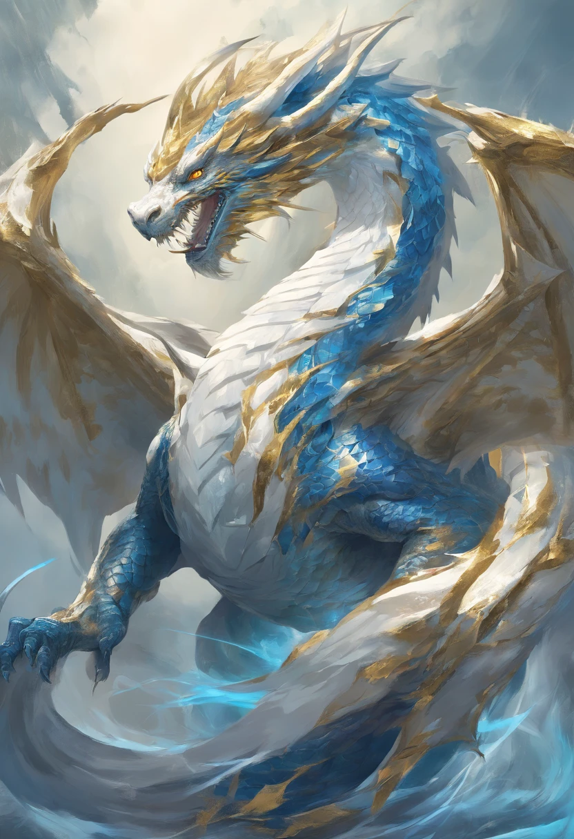 mythology,Dragon , white and blue color with gold