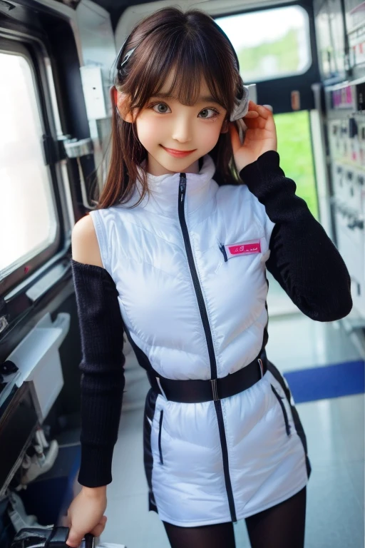 ((SFW: 1.4)), ((Detailed face, Professional photography)), ((NSFW, zettai ryouiki, 1 girl)), Ultra-high resolution, (Realistic: 1.4), RAW Photos, highest quality, (PhotoRealistic Stick), concentrated, Soft Light, ((30 years old)), ((Japanese)), (( (Young Face))), (surface), (Depth of written boundary), masterpiece, (Realistic), woman, ,astrovest,headphone:1.5,bangs, ((1 girl)),(black sleeves):2,(black tights):2,inside spacestationinside spacecraft,,zero gravity,smile,open leg,show ,blush:1.5,hidden hands
