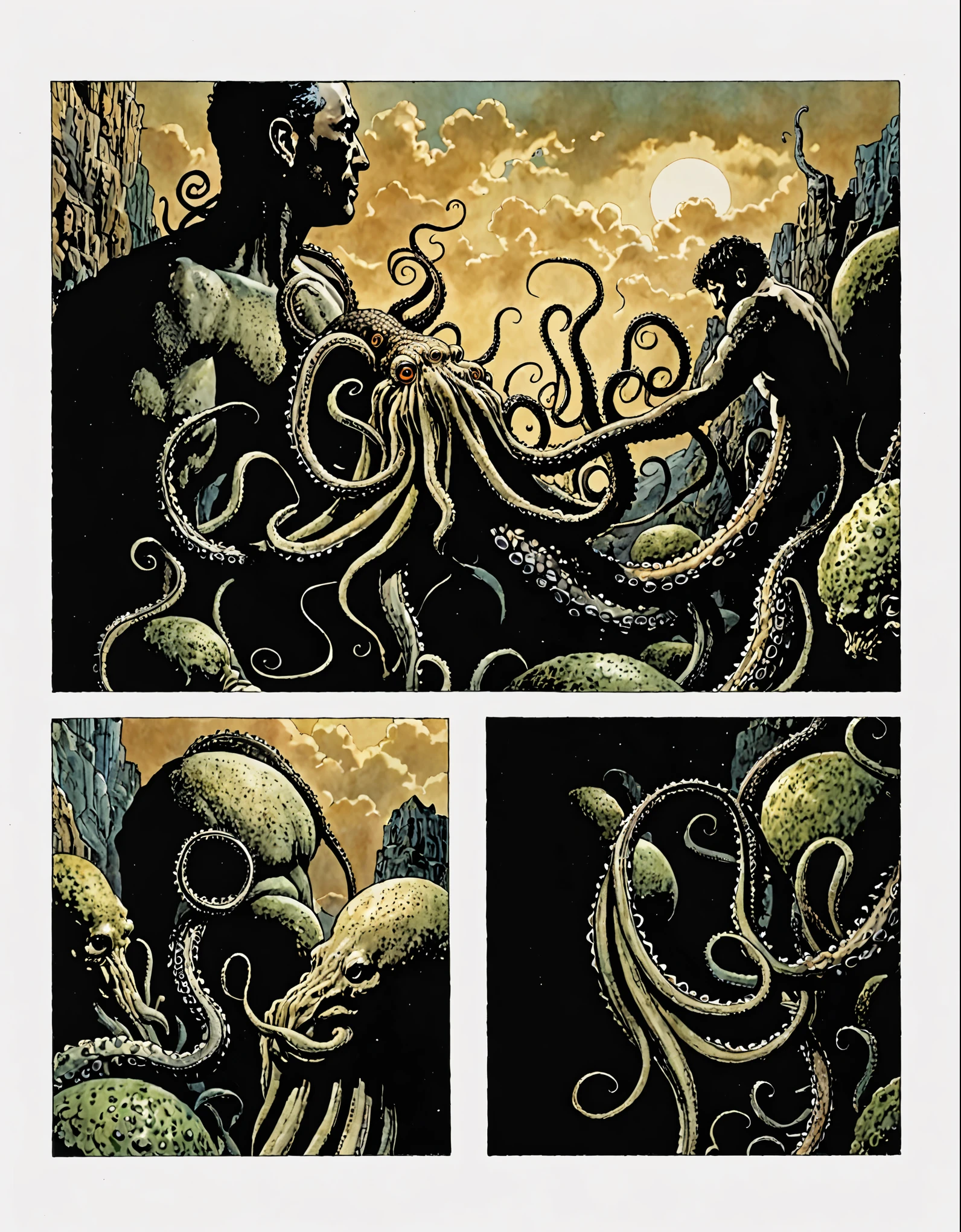 Suddenly the immense flower approached the girl's body, precipitating the small filamentous tentacles that it had as pistils.. He was quickly and efficiently exploring the body of his new victim. A victim who until that precise moment had been the object of food and vital sustenance for his survival. He wanted to find new breasts with which he could precipitate the rest of his specialized sucking tentacles.. Each pair of tentacles went into a bag that acted as a food deposit and with which they could survive for a short season., but two of their tanks were still empty and asked to be filled as soon as possible.. La calidad de la leche en nutrientes de la nueva especie era, a todas luces, superior to that of the anthropomorphic species with which it had been in perfect communion and harmony for thousands of years.. But this new victim was different, era diferente.
La planta, con cierto grado de inteligencia, I couldn't easily understand everything that was happening. I only knew one thing, She needed more and more food and that new species that she had caught gave her a higher quality sustenance but poor in the quantity that her enormous body needed in each of her feedings.. Knew, no obstante, that this was a possible new species that could supplant his vital needs, but to do so he had to know more about the being he had now trapped..
a.PORTADA DE LUJO PARA UN LIBRO, cinematographic, 8k , ESTILO SANDMAN NEIL GAIMAN la prostituta del burdel y el poeta (La mejor calidad, Altas Resoluciones, realista:1.37), ultra detallado,