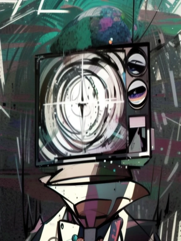 there is a drawing of a television set with a man in a hat, arte digital de danganronpa, art depicting control freak, [ Arte conceitual ]!!, head of television, digital art - no. 5, serial experiments were, estilo de arte desconhecido, animated film still, arte digital 4k inquietante, digital art - no. 9, arte grunge, arte antiga da internet