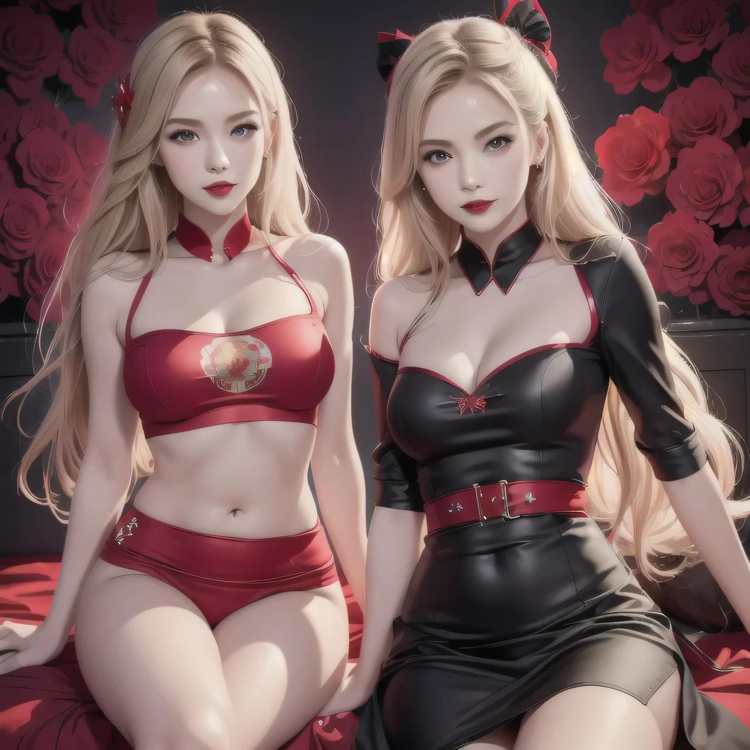 Large Breasts,Colorful clothes, ((yushuxin,1 girl,Solitary)),(((miss))), (((better quality))), (((masterpiece))), (((aldult))), (((1 girl))), Full breasts, cleveage, The legs are so thin, Cleansing the skin, Simon Beasley (Simon Beasley), Nude color shows wild urban style, Long blond hair, Minimum dress code, The left arm has metal protection,Have complex graphics, scarlet,With white stars and black and white splashes, full of thorns, (((from knee up))), WhiteLong blond hair, Shepard Fairey (Shepard Fairey) painted background wall,Complex design