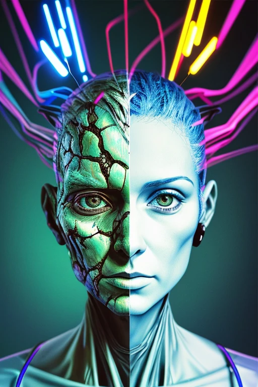 pintura digital, 4k, comic Babes, Humanoid electronic systems in the head | Homem ciborgue | With a detailed brain,you can see the| With a delicate heart that can be seen| Capa muscular de pele realista Fio| biopunk | cybernetics | Ciberpunk | Canon M50 | 100mm| sharp focus | gentilmente| hiper fotorrealismo | Muito detalhado| detalhes intrincados | vascular |