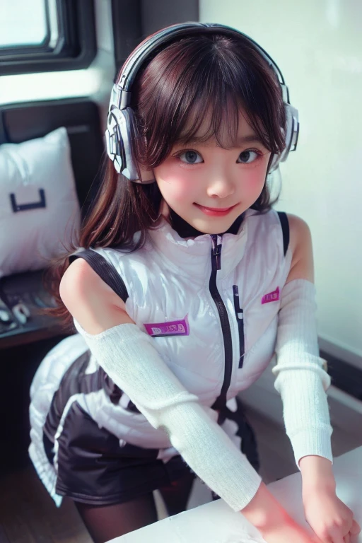 ((NSFW: 1.4)), ((Detailed face, Professional photography)), ((NSFW, zettai ryouiki, 1 girl)), Ultra-high resolution, (Realistic: 1.4), RAW Photos, highest quality, (PhotoRealistic Stick), concentrated, Soft Light, ((30 years old)), ((Japanese)), (( (Young Face))), (surface), (Depth of written boundary), masterpiece, (Realistic), woman, ,astrovest:2,headphone:2,:1.5,bangs, ((1 girl)),(black sleeves):2,(black tights):2,inside spacestation,inside spacecraft,,zero gravity,smile,open leg,show panty,blush:1.5,hidden hands,neotech