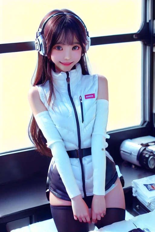 ((NSFW: 1.4)), ((Detailed face, Professional photography)), ((NSFW, zettai ryouiki, 1 girl)), Ultra-high resolution, (Realistic: 1.4), RAW Photos, highest quality, (PhotoRealistic Stick), concentrated, Soft Light, ((30 years old)), ((Japanese)), (( (Young Face))), (surface), (Depth of written boundary), masterpiece, (Realistic),(inside ISS):3, woman, ,astrovest:2,headphone:2,smartwatch,,bangs, ((1 girl)),(black sleeves):2,(black tights):2,inside spacestation,inside spacecraft,,zero gravity,smile,open leg,blush:1.5,hidden hands,neotech