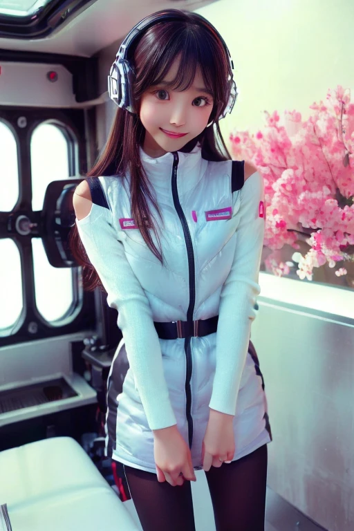 ((NSFW: 1.4)), ((Detailed face, Professional photography)), ((NSFW, zettai ryouiki, 1 girl)), Ultra-high resolution, (Realistic: 1.4), RAW Photos, highest quality, (PhotoRealistic Stick), concentrated, Soft Light, ((30 years old)), ((Japanese)), (( (Young Face))), (surface), (Depth of written boundary), masterpiece, (Realistic), woman, ,astrovest:2,headphone:2,:1.5,bangs, ((1 girl)),(black sleeves):2,(black tights):2,inside spacestation,inside spacecraft,,zero gravity,smile,open leg,show panty,blush:1.5,hidden hands,neotech